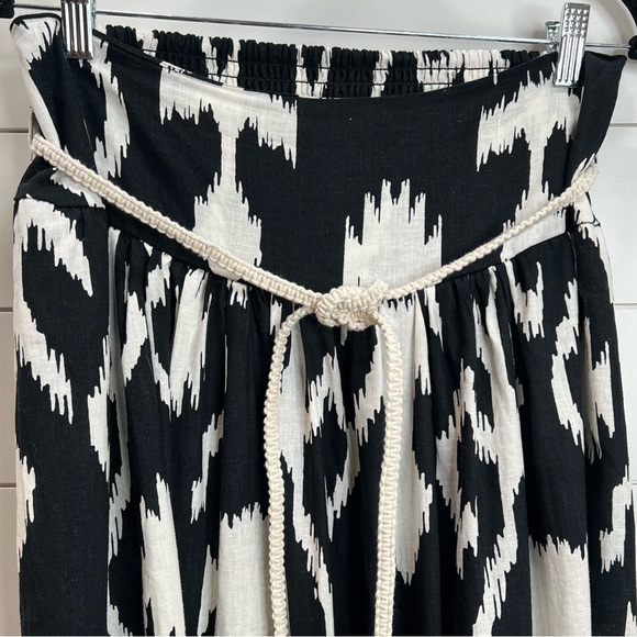Rachel Zoe Black White Patterned Skirt w/Tasseled Braided Rope Belt. Size Small. - Picture 3 of 8